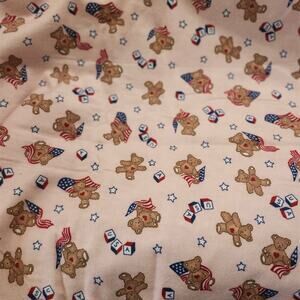 3 Yards Pink Teddy Bear Flannel Fabric US Flags USA Stars 43in Fr